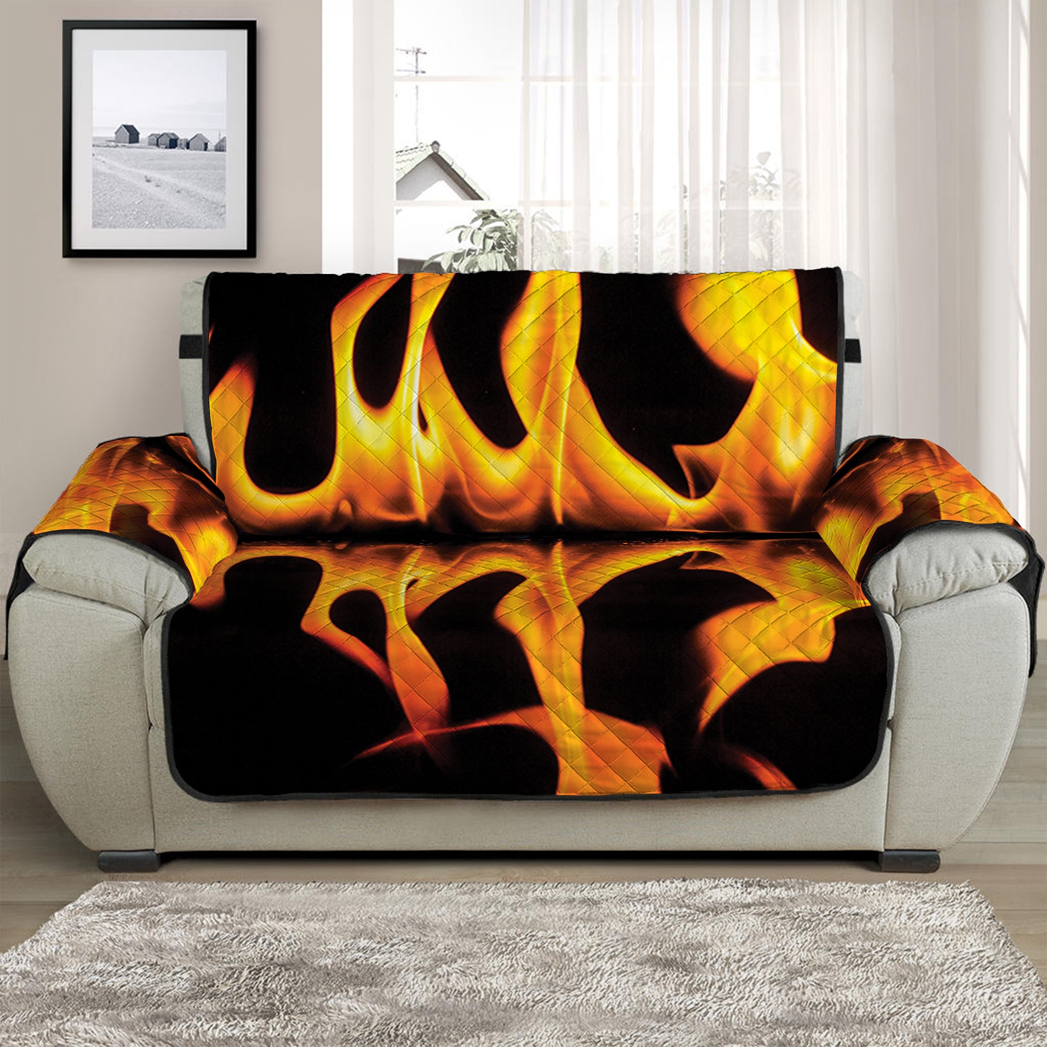 Fire Flame Burning Print Half Sofa Protector