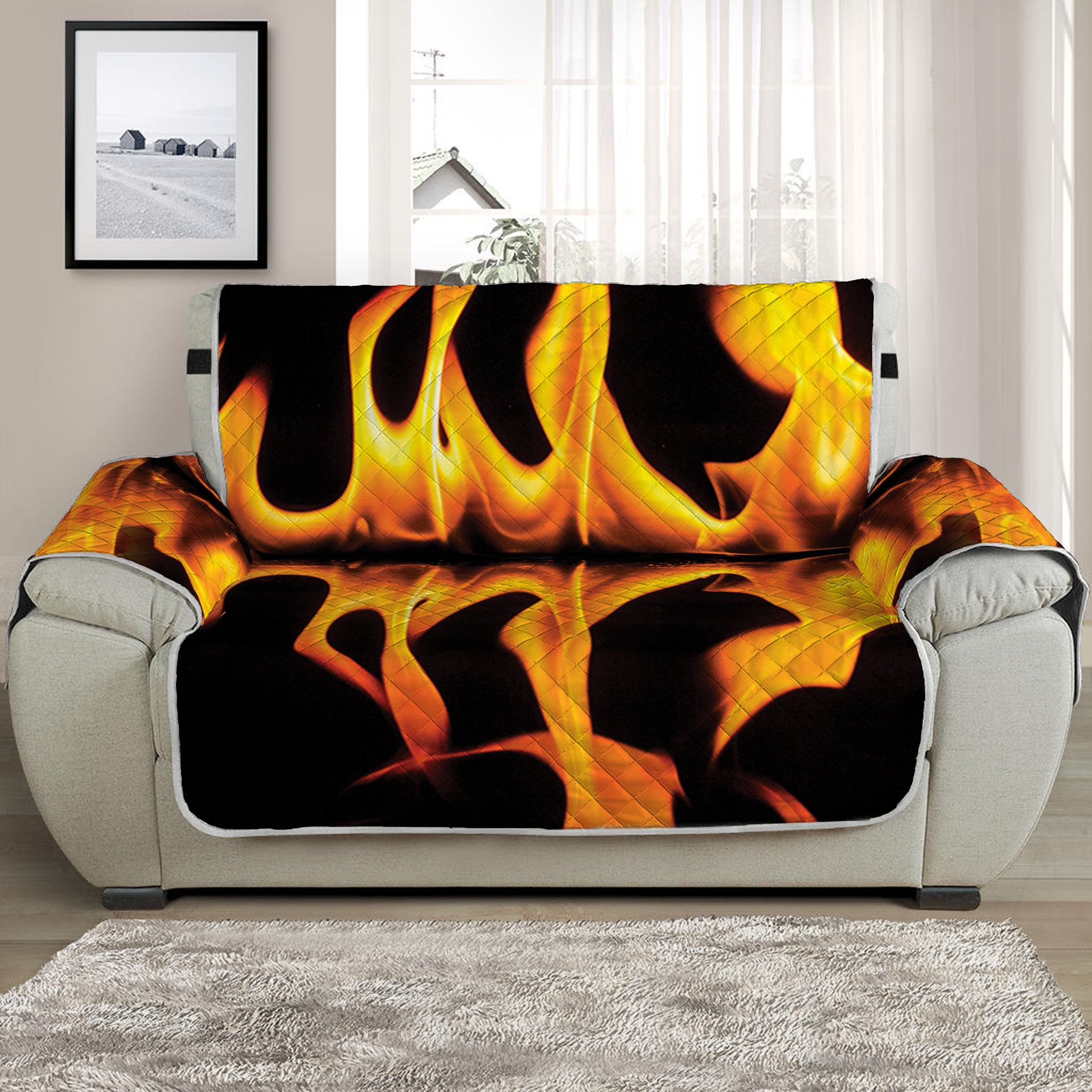 Fire Flame Burning Print Half Sofa Protector