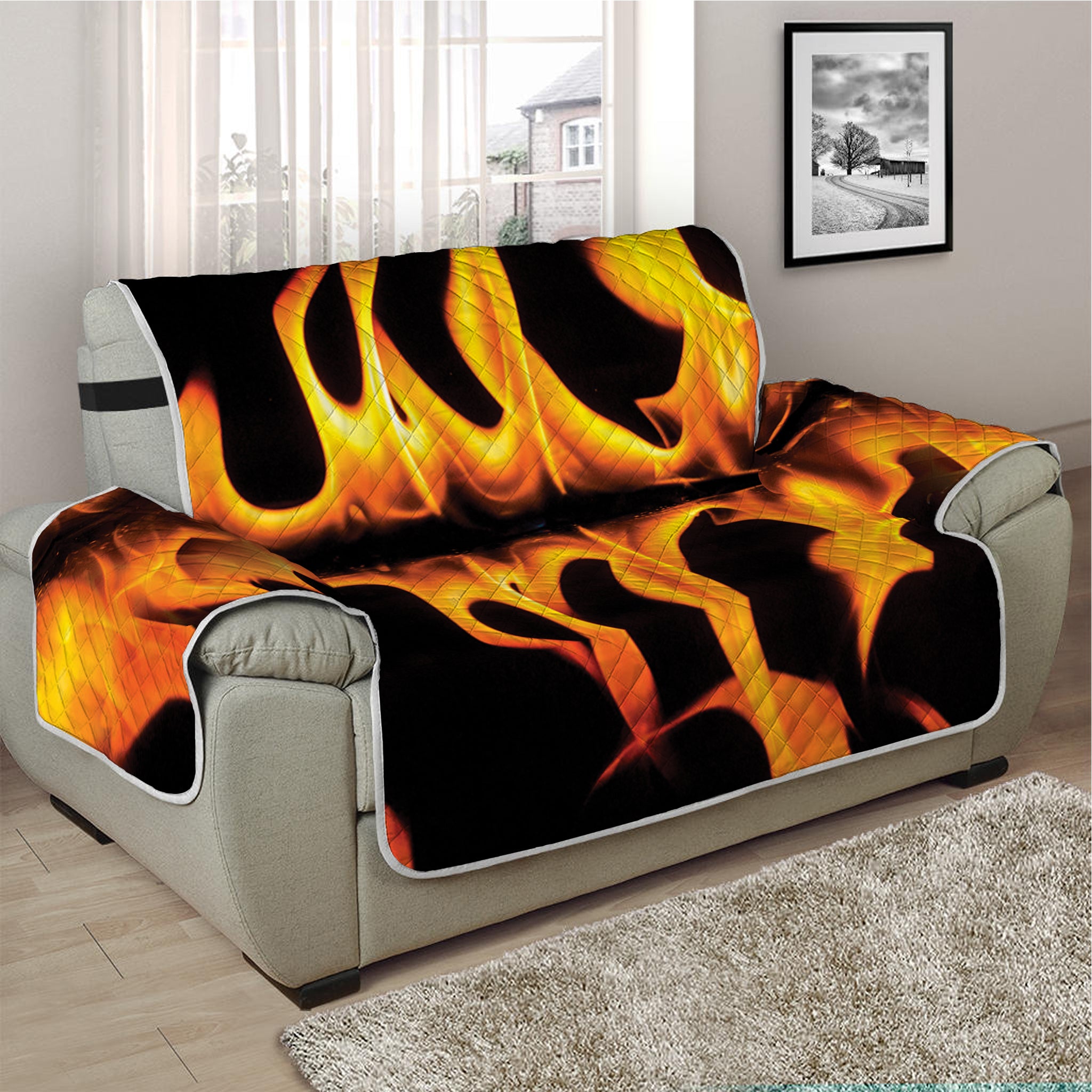 Fire Flame Burning Print Half Sofa Protector