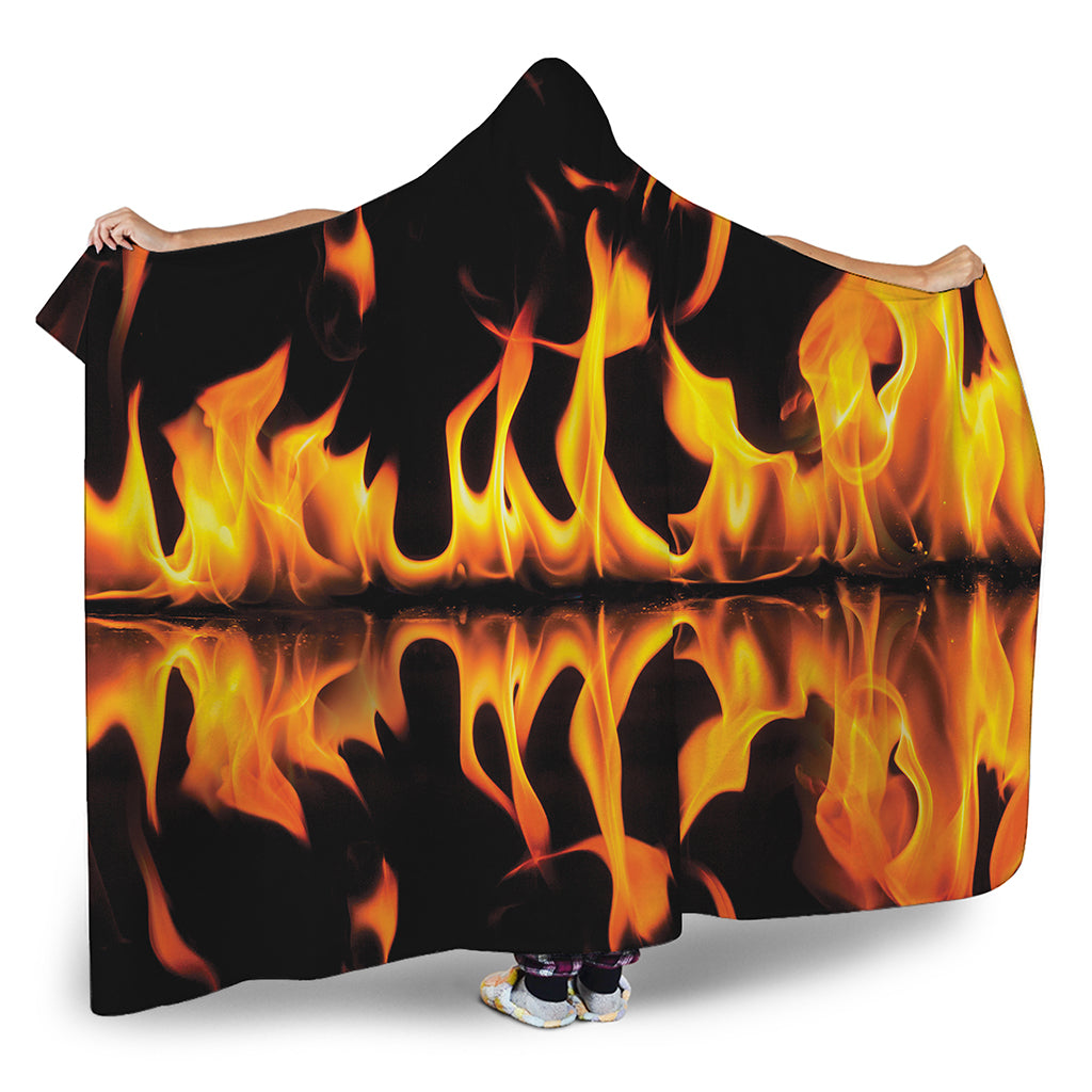 Fire Flame Burning Print Hooded Blanket