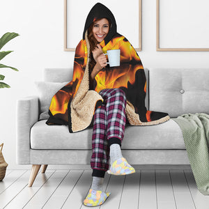 Fire Flame Burning Print Hooded Blanket