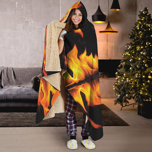 Fire Flame Burning Print Hooded Blanket