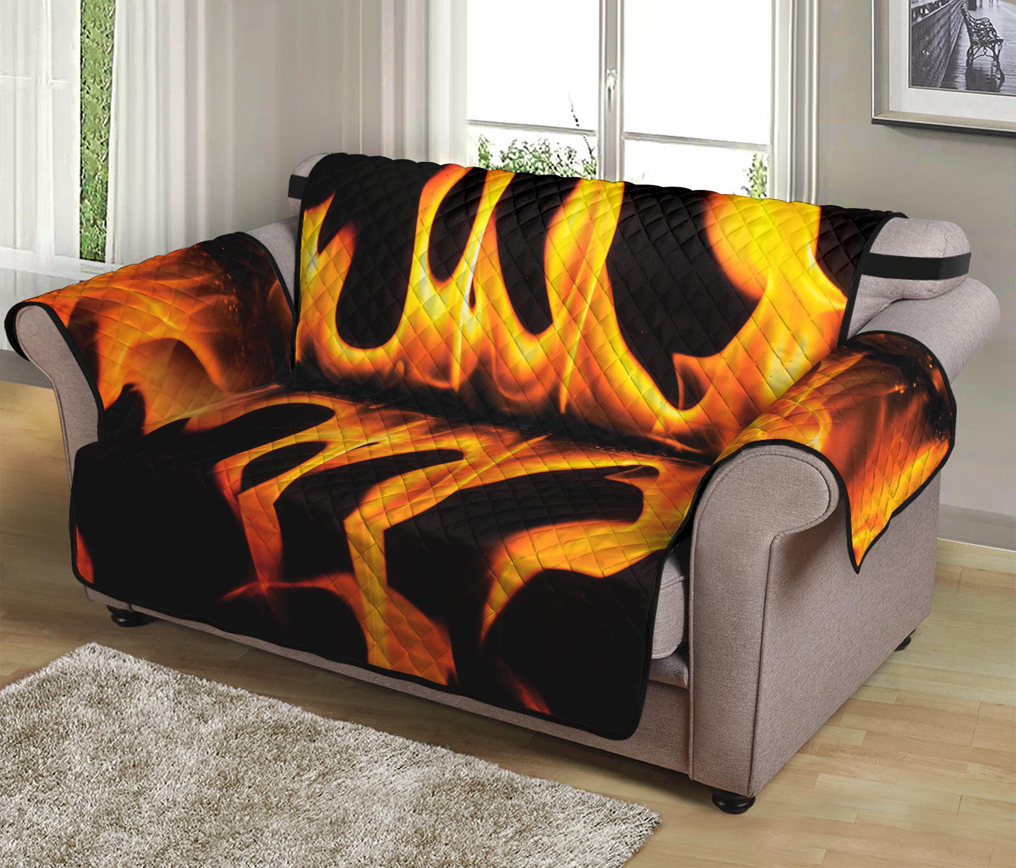 Fire Flame Burning Print Loveseat Protector