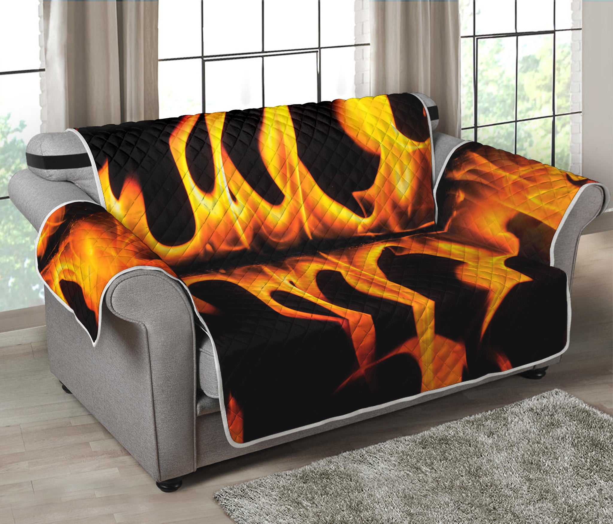 Fire Flame Burning Print Loveseat Protector