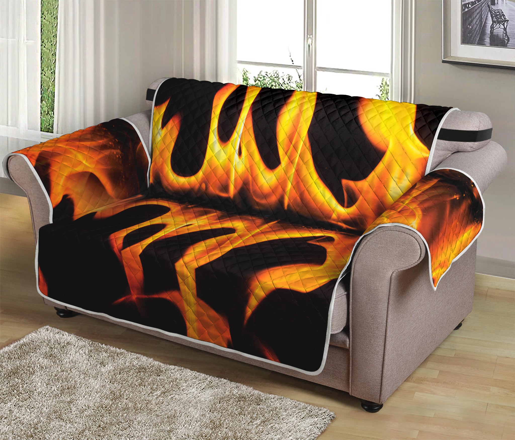 Fire Flame Burning Print Loveseat Protector