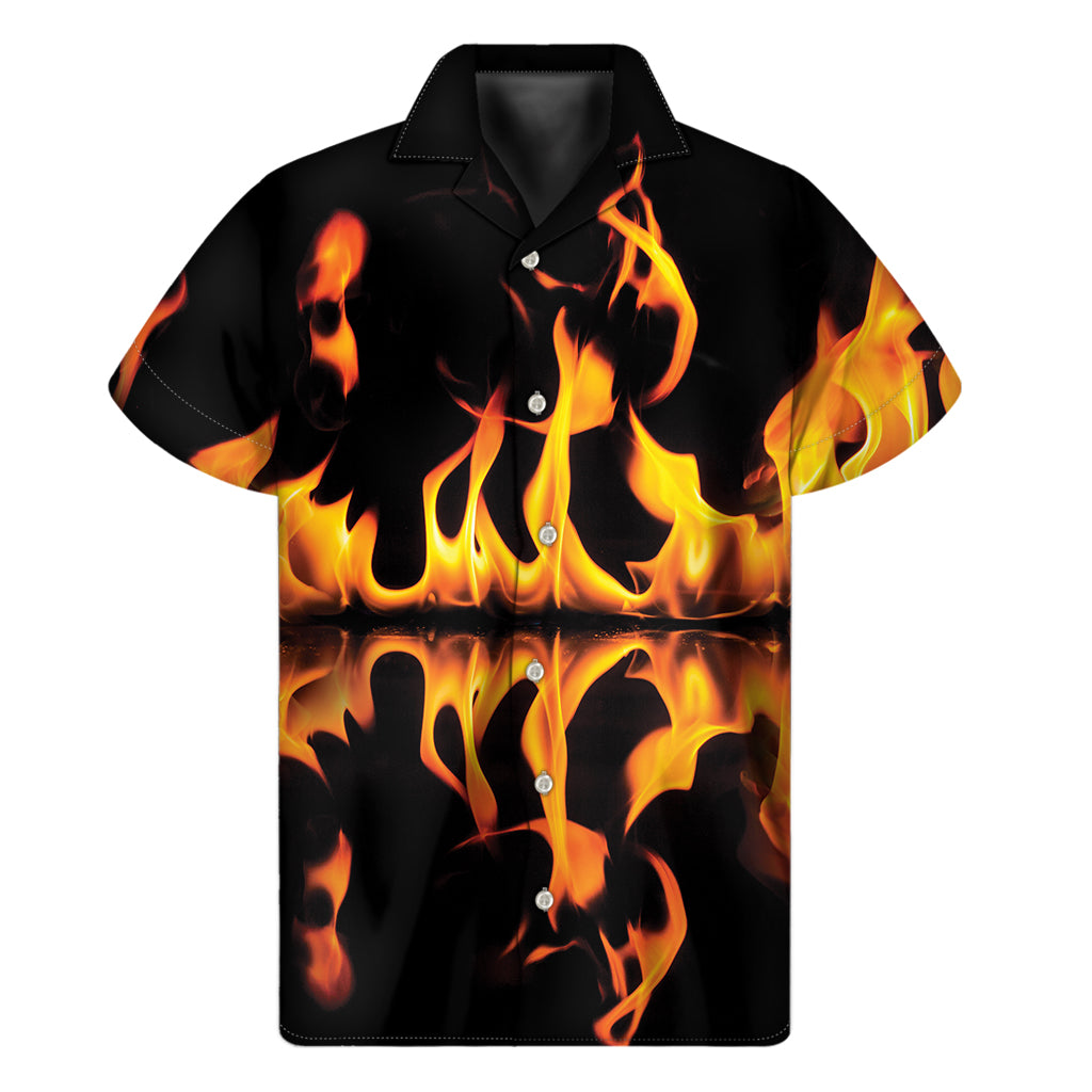 Fire Flame Burning Print Men's Short Sleeve Shirt