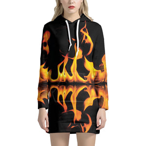 Fire Flame Burning Print Pullover Hoodie Dress