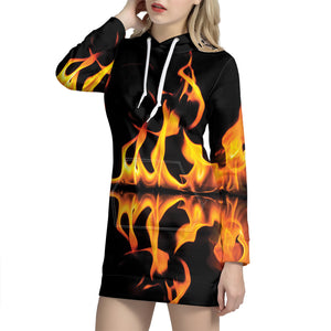 Fire Flame Burning Print Pullover Hoodie Dress