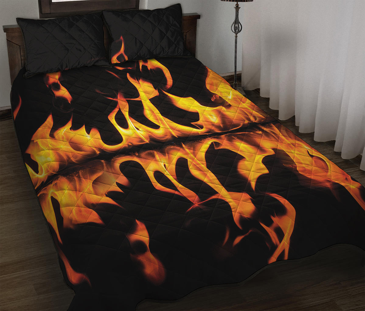 Fire Flame Burning Print Quilt Bed Set