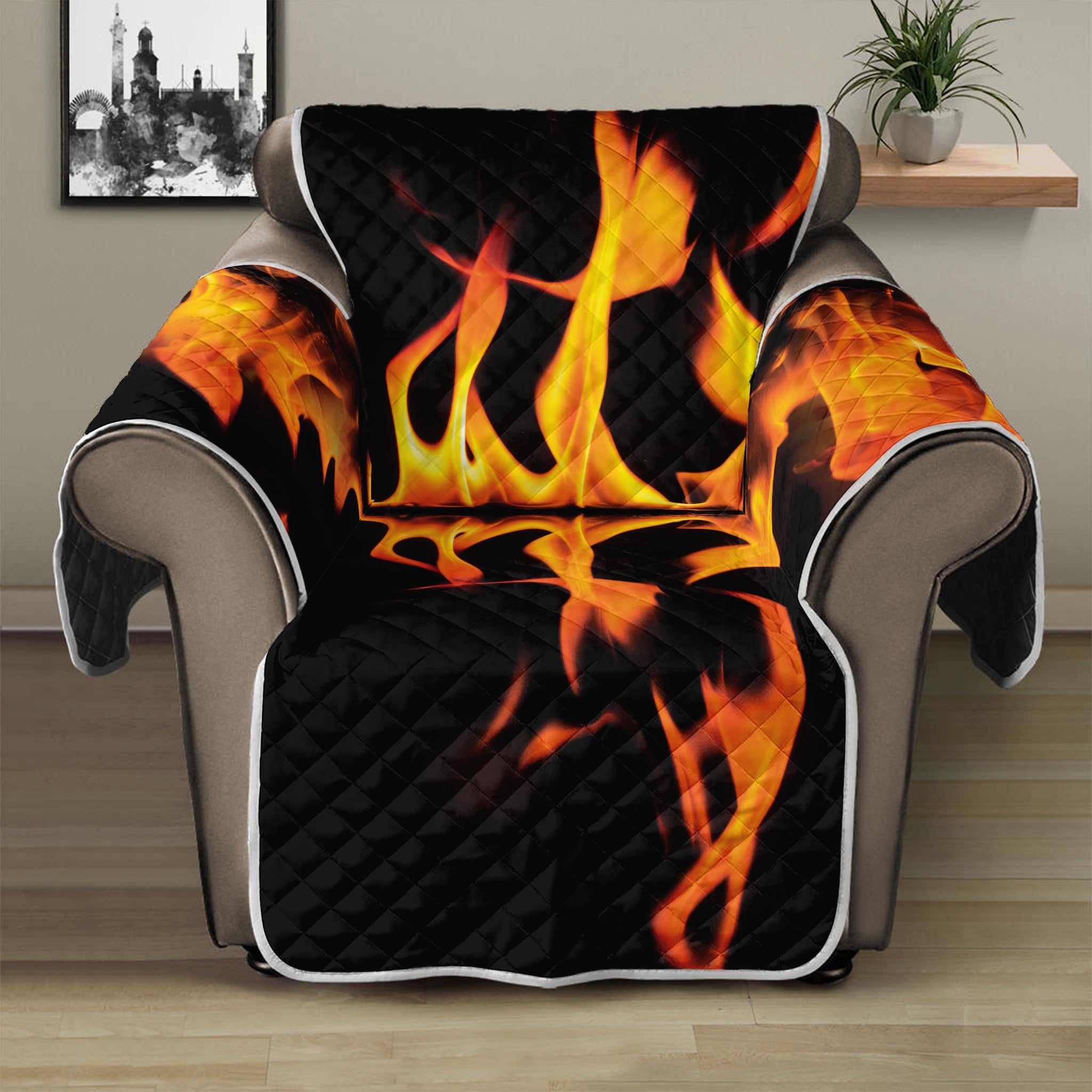 Fire Flame Burning Print Recliner Protector