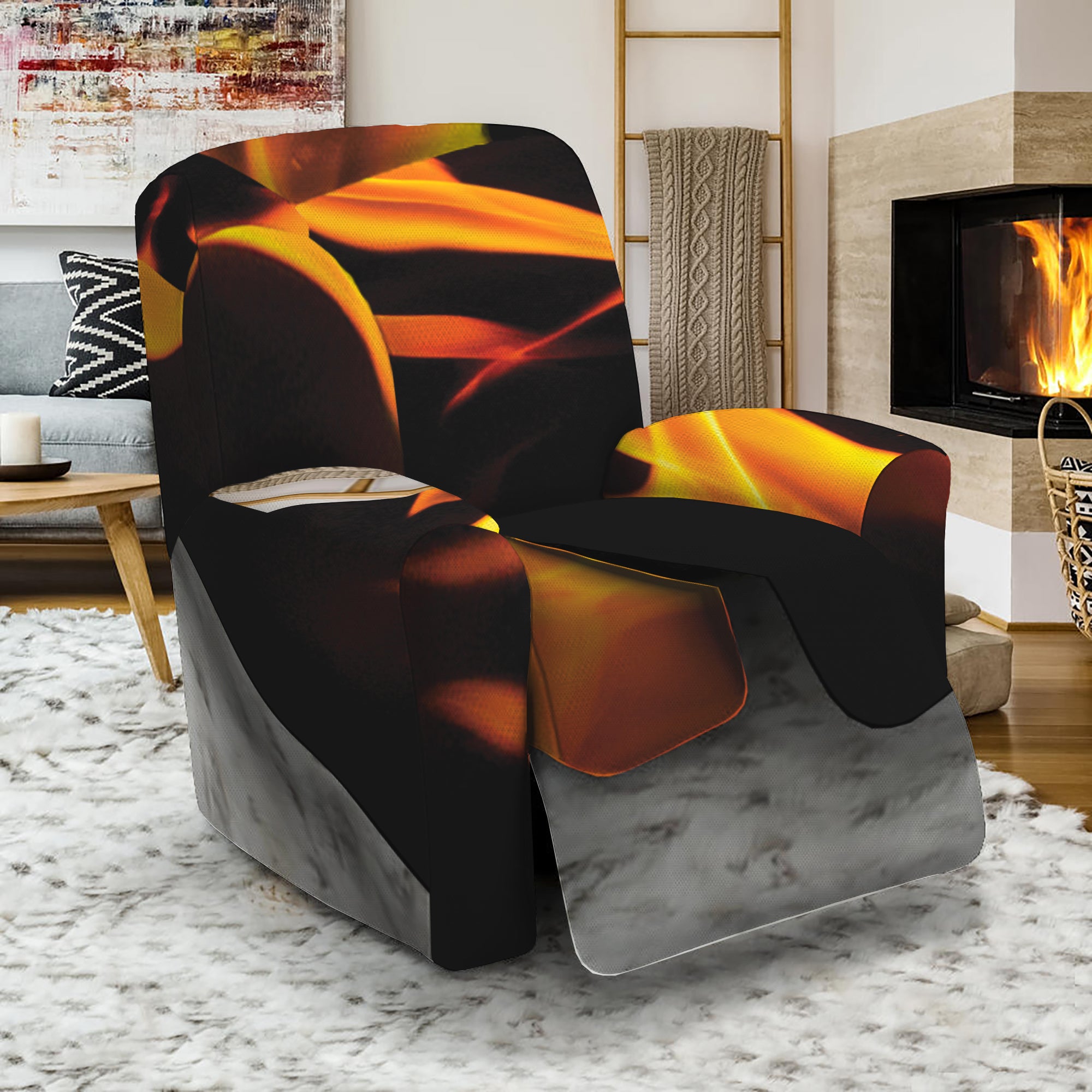 Fire Flame Burning Print Recliner Slipcover