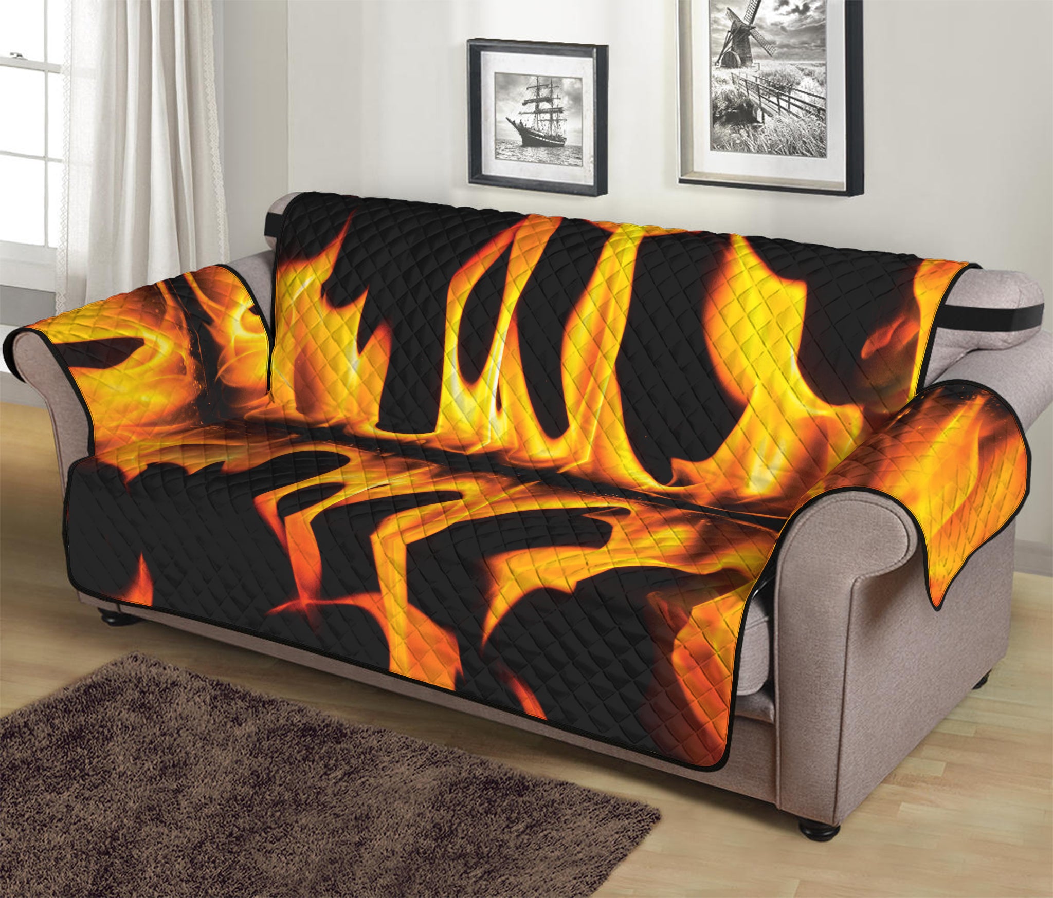 Fire Flame Burning Print Sofa Protector