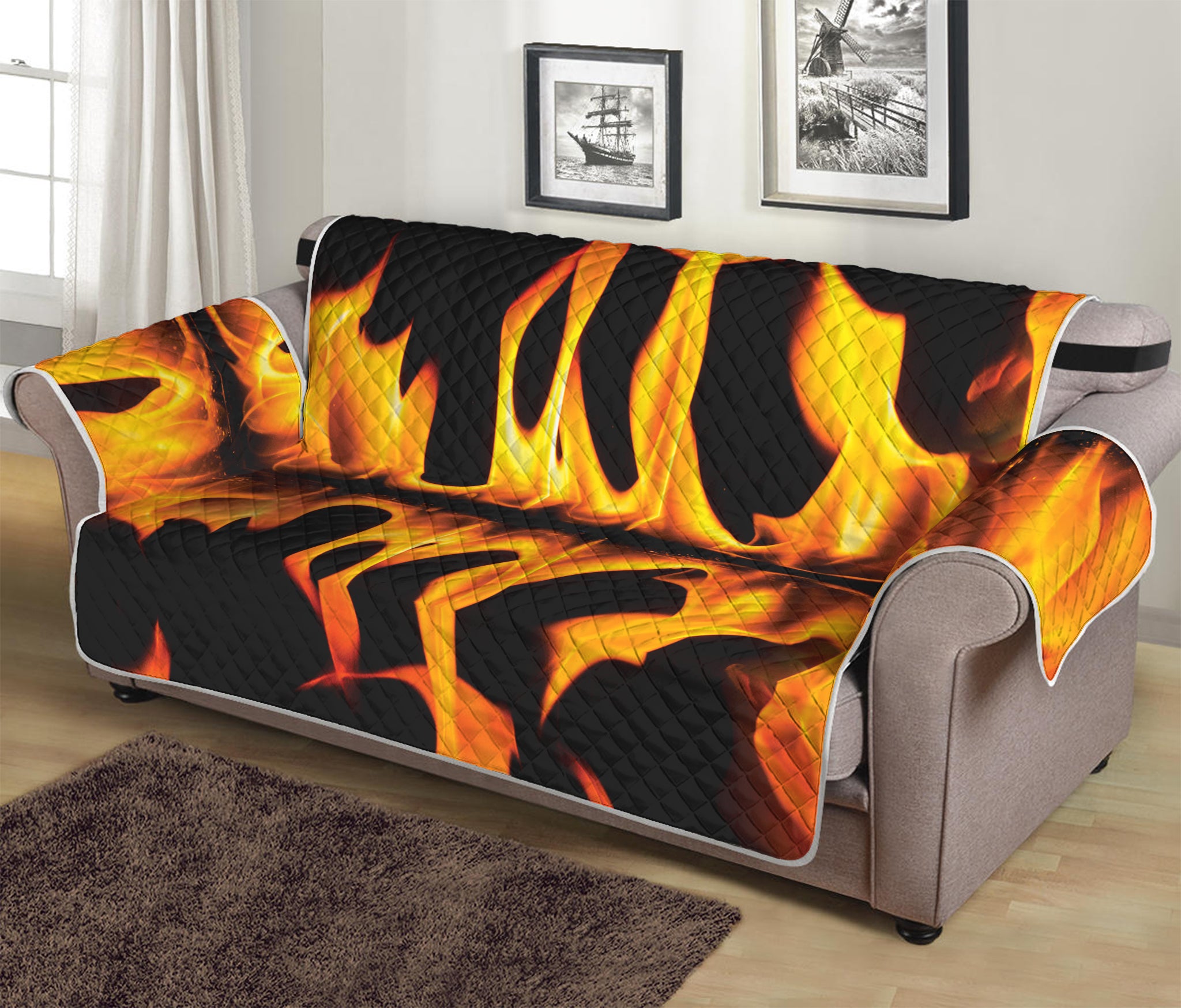 Fire Flame Burning Print Sofa Protector