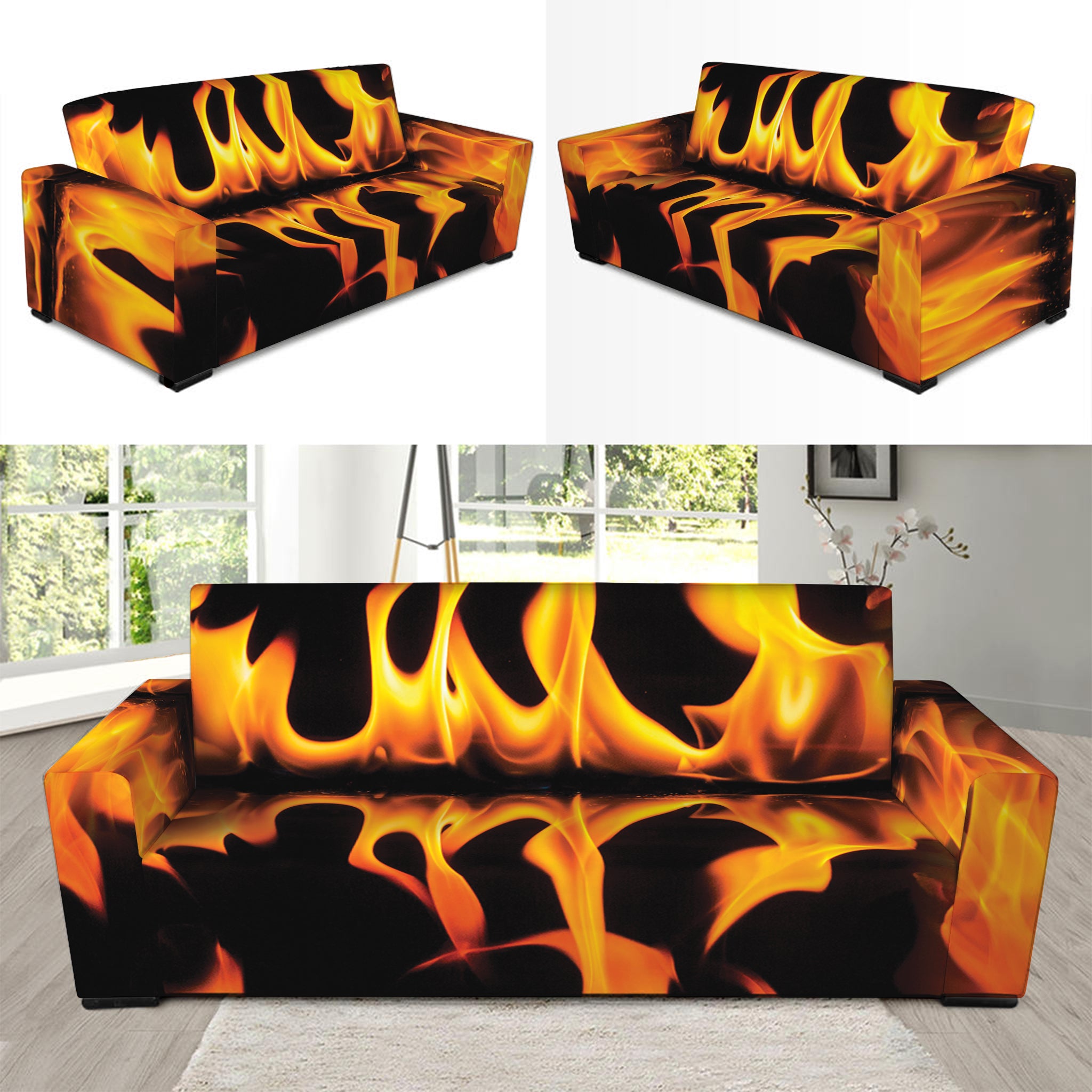 Fire Flame Burning Print Sofa Slipcover