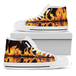 Fire Flame Burning Print White High Top Shoes