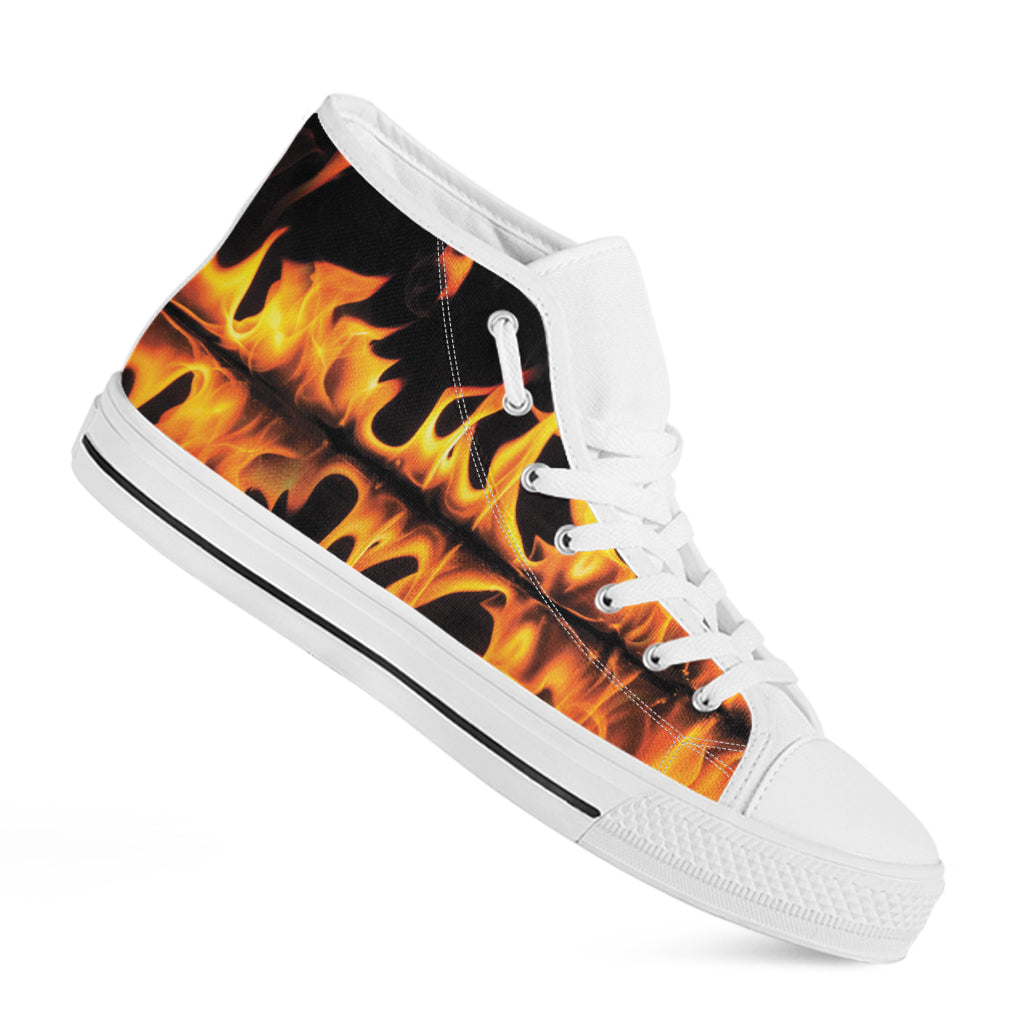 Fire Flame Burning Print White High Top Shoes