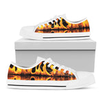 Fire Flame Burning Print White Low Top Shoes