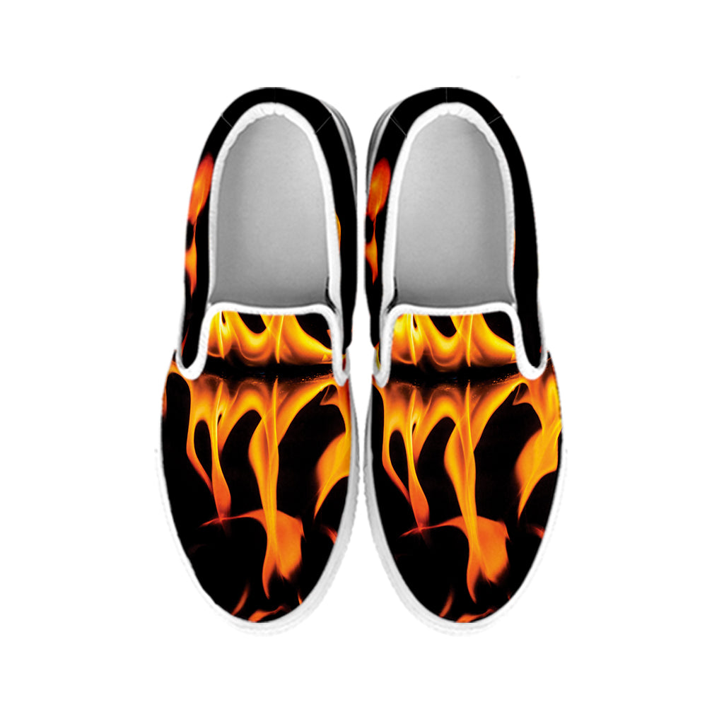 Fire Flame Burning Print White Slip On Shoes