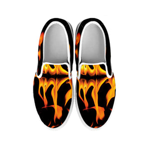 Fire Flame Burning Print White Slip On Shoes