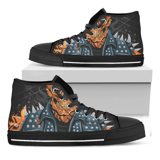 Fire Punk Devil Print Black High Top Shoes