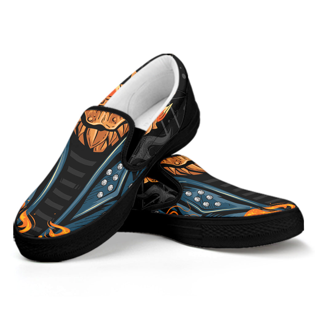 Fire Punk Devil Print Black Slip On Shoes