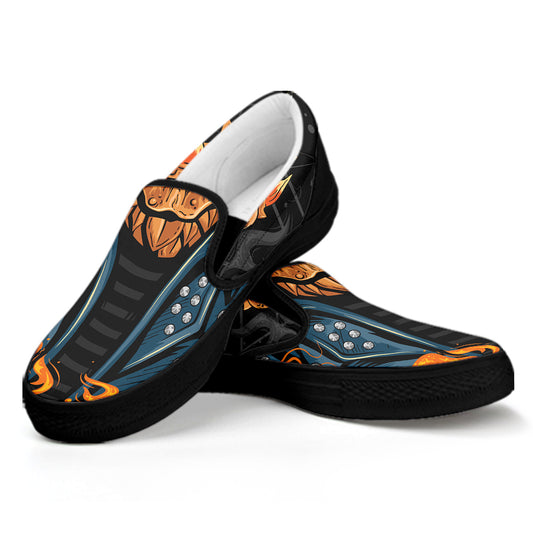 Fire Punk Devil Print Black Slip On Shoes