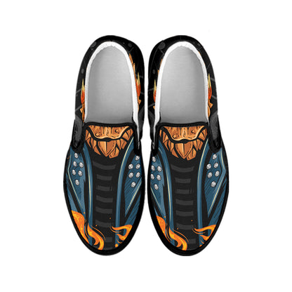 Fire Punk Devil Print Black Slip On Shoes