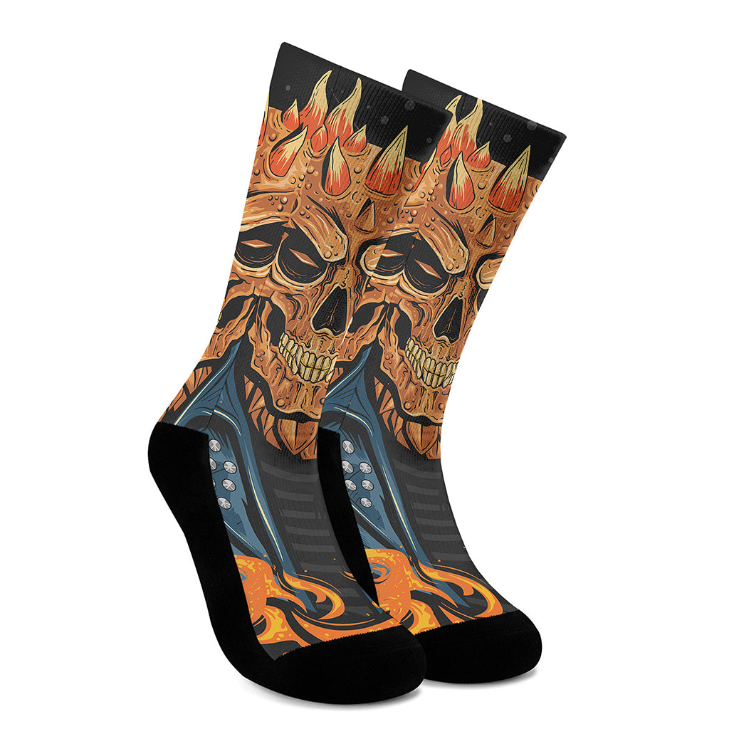 Fire Punk Devil Print Crew Socks