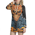 Fire Punk Devil Print Pullover Hoodie Dress