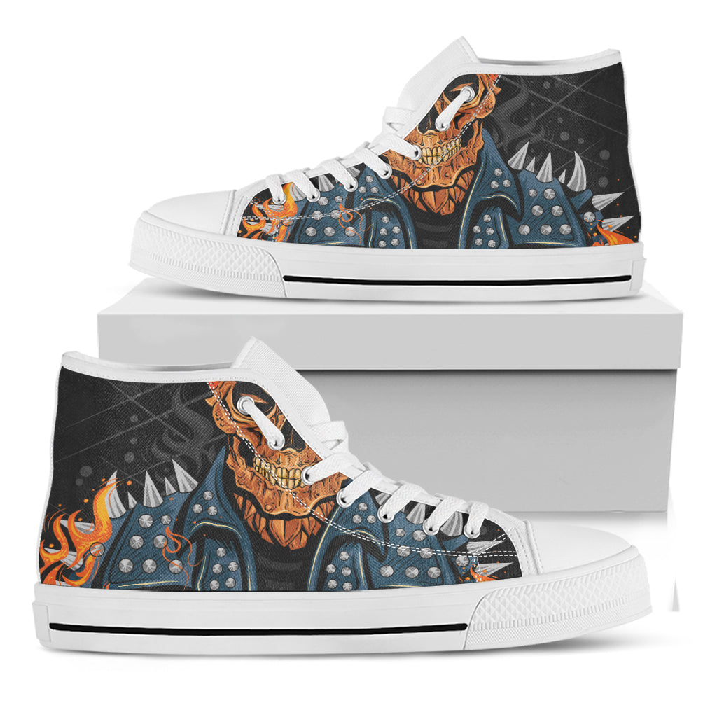 Fire Punk Devil Print White High Top Shoes