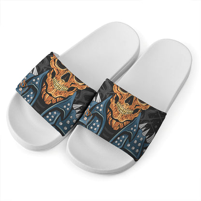 Fire Punk Devil Print White Slide Sandals