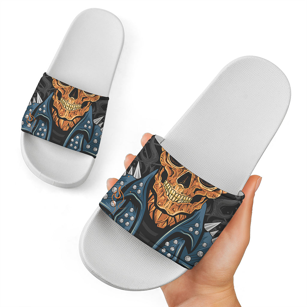 Fire Punk Devil Print White Slide Sandals