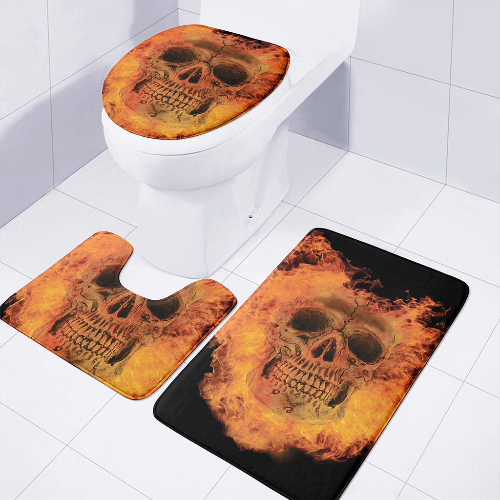 Fire Skull Print 3 Piece Bath Mat Set