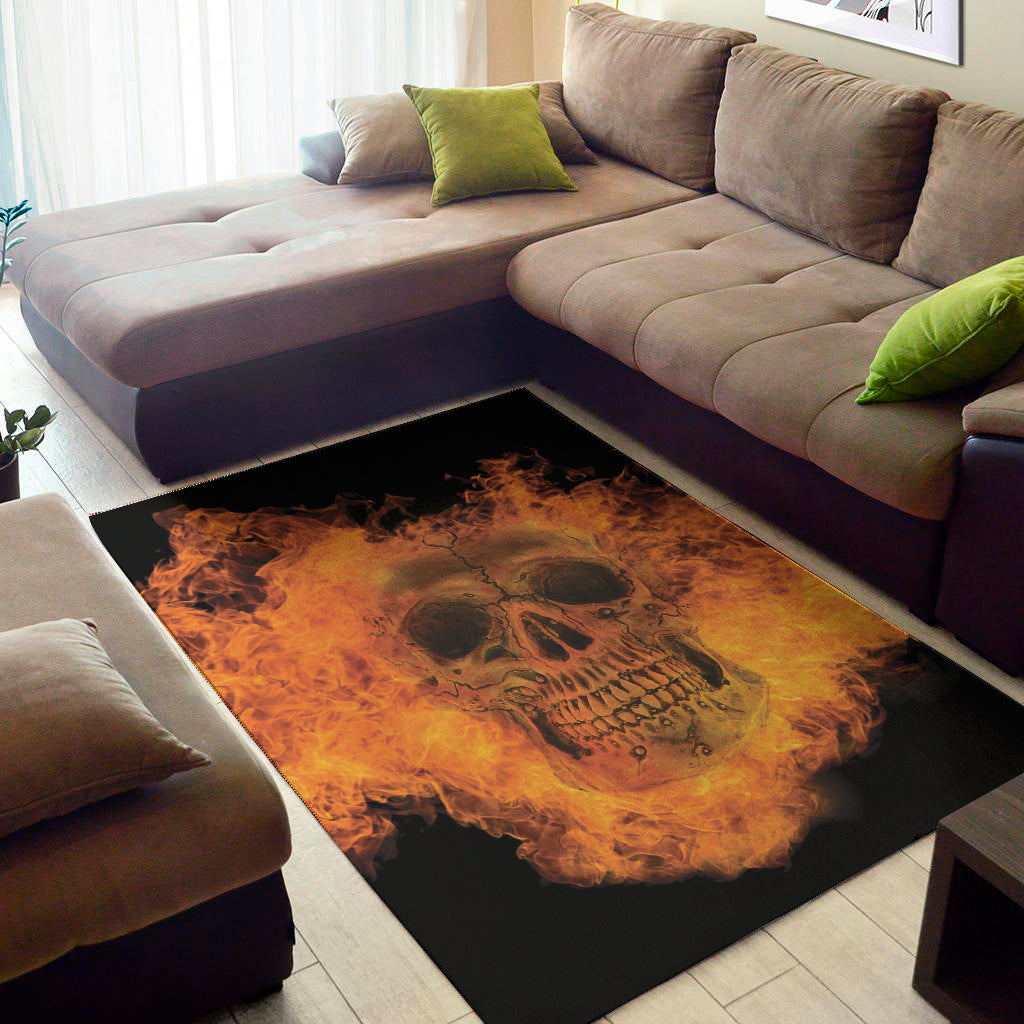 Fire Skull Print Area Rug