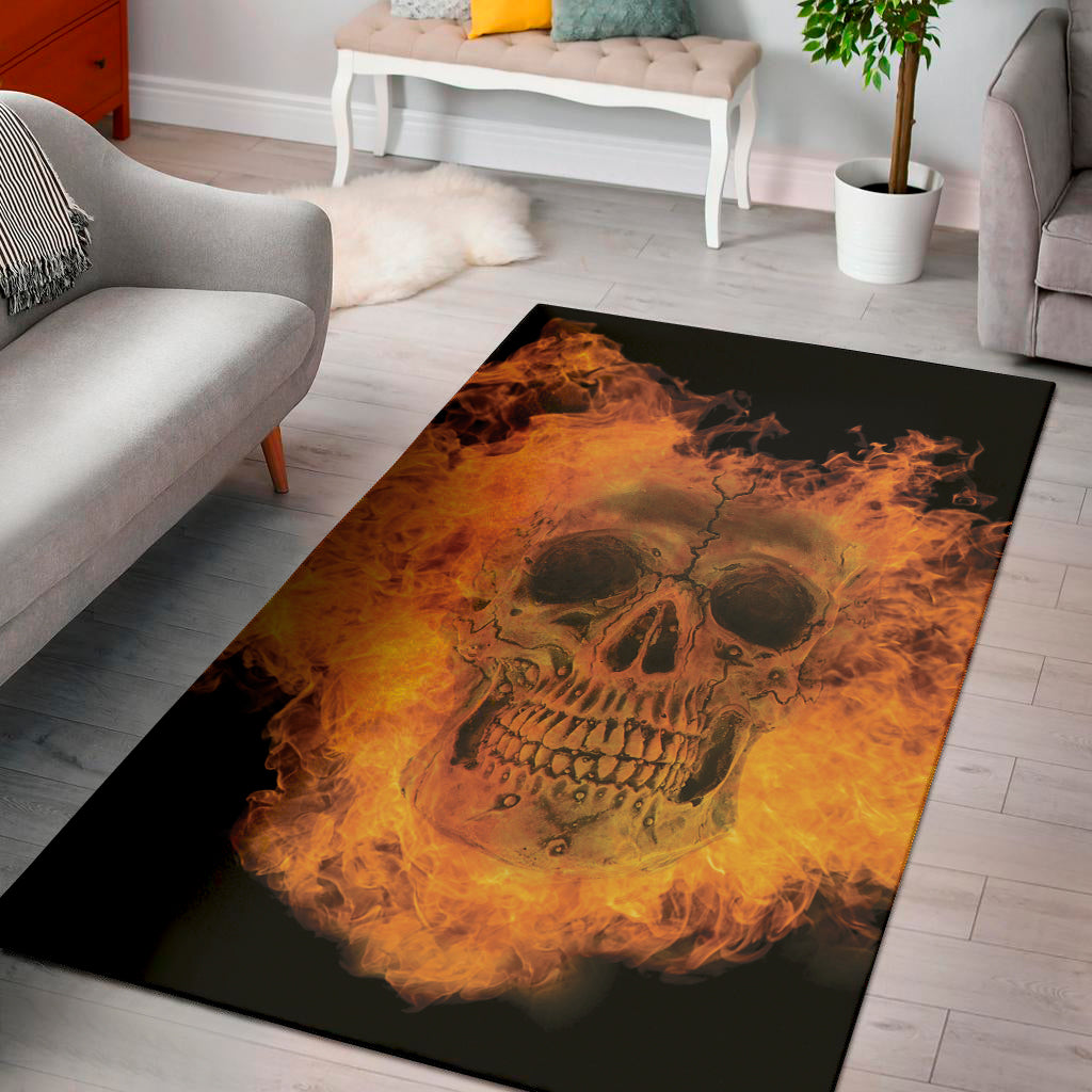 Fire Skull Print Area Rug