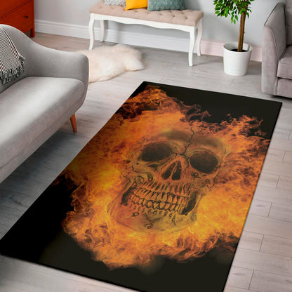 Fire Skull Print Area Rug