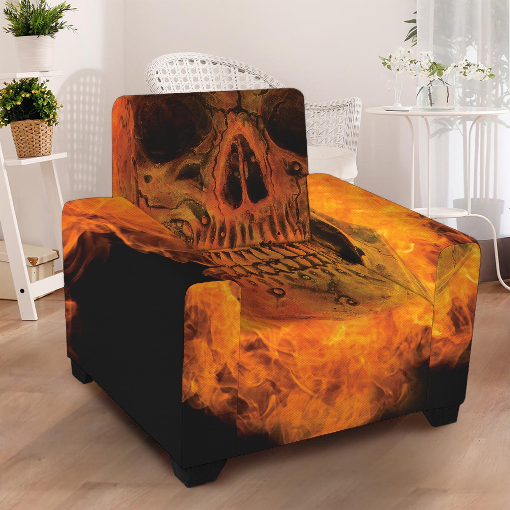 Fire Skull Print Armchair Slipcover