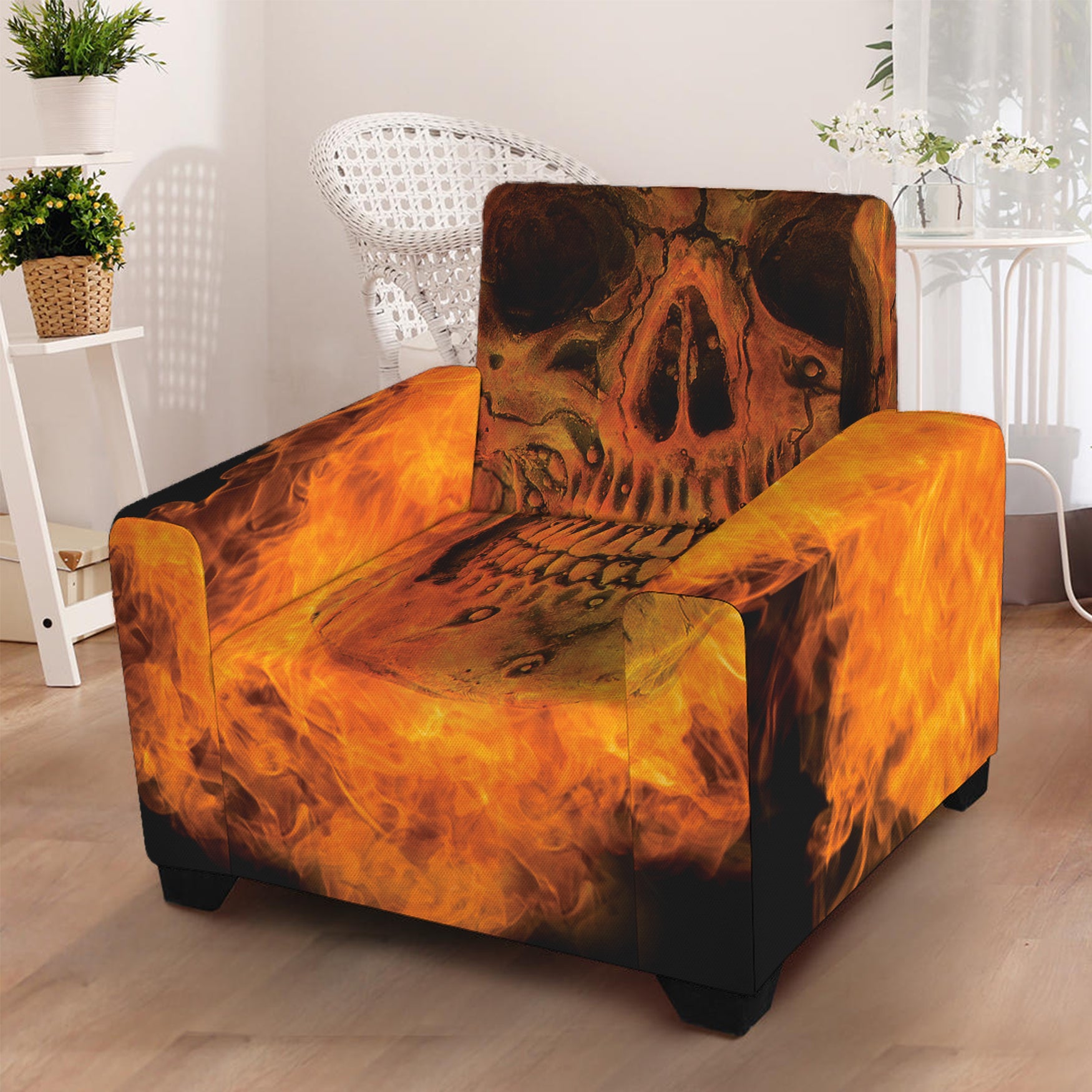 Fire Skull Print Armchair Slipcover