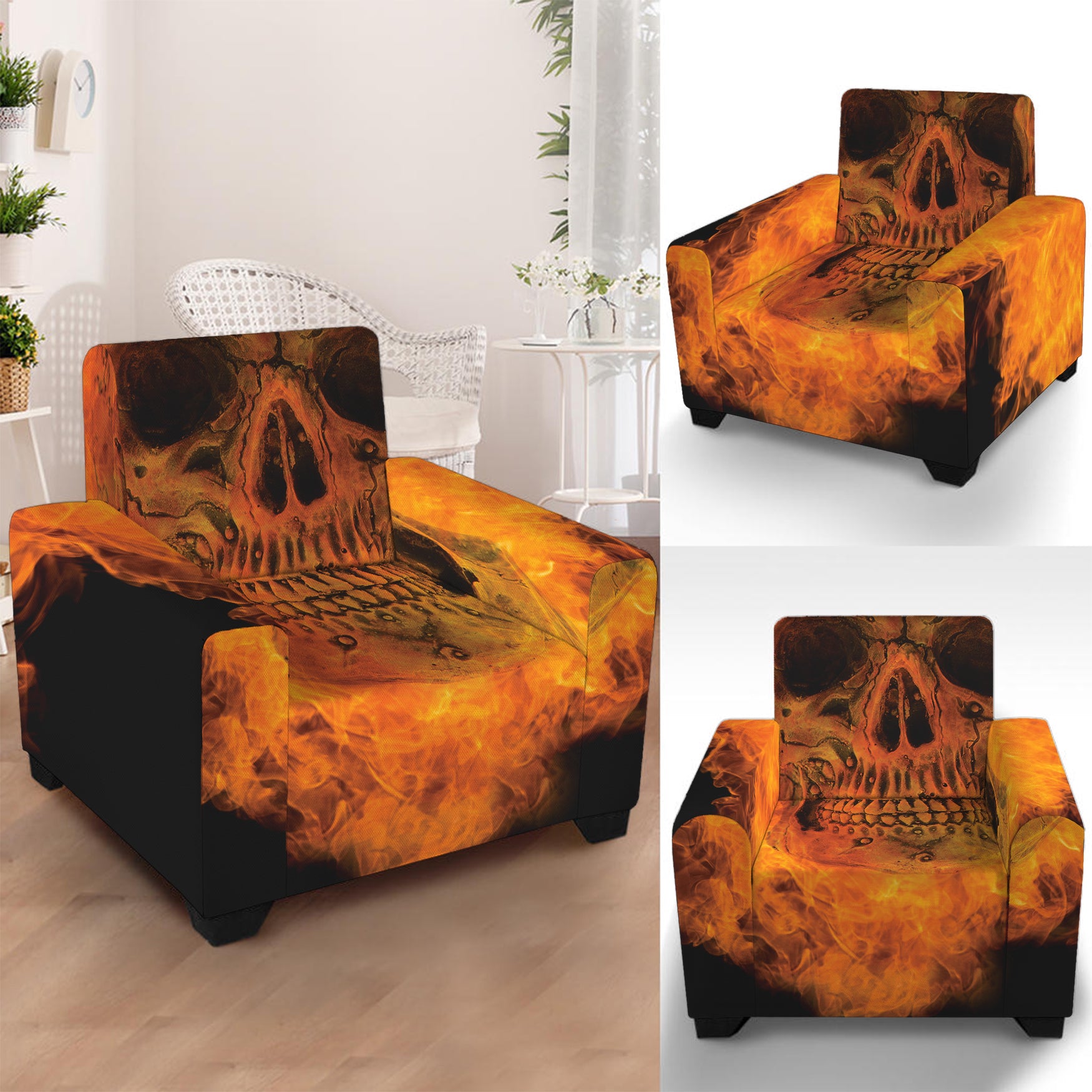 Fire Skull Print Armchair Slipcover