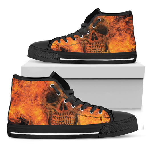 Fire Skull Print Black High Top Shoes