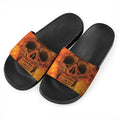 Fire Skull Print Black Slide Sandals