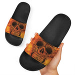 Fire Skull Print Black Slide Sandals