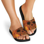 Fire Skull Print Black Slide Sandals
