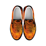 Fire Skull Print Black Slip On Shoes