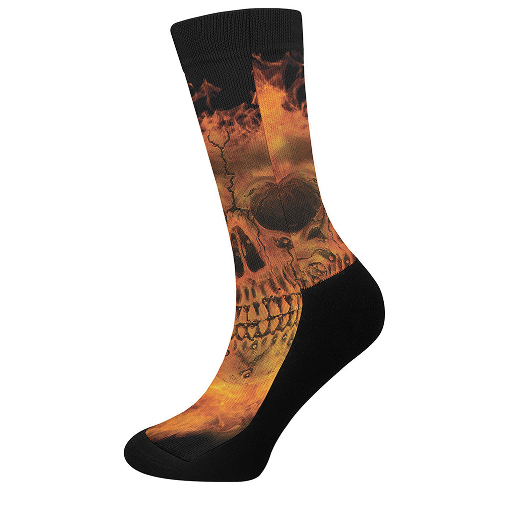 Fire Skull Print Crew Socks