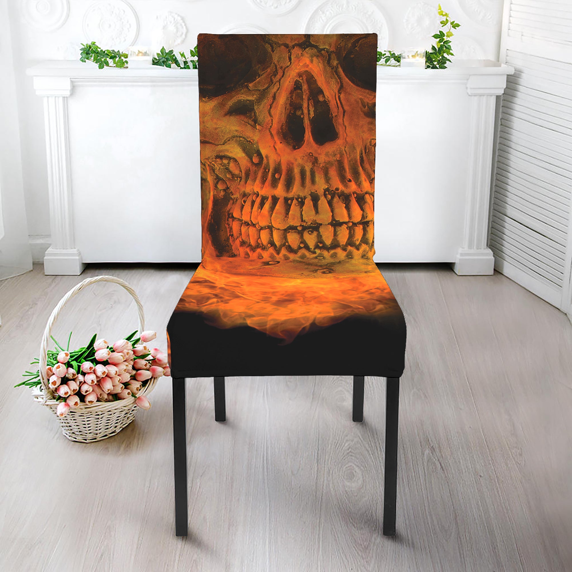 Fire Skull Print Dining Chair Slipcover