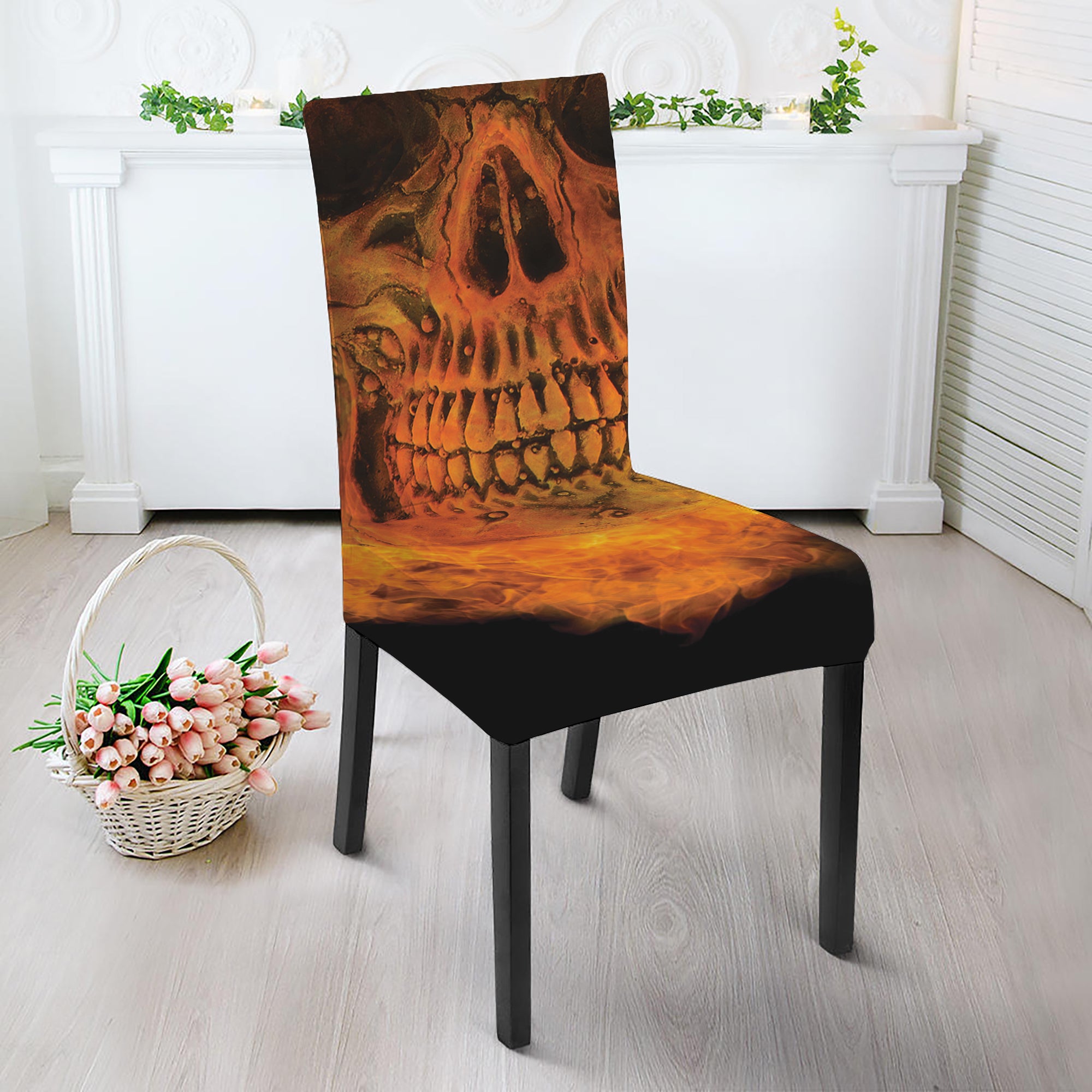 Fire Skull Print Dining Chair Slipcover