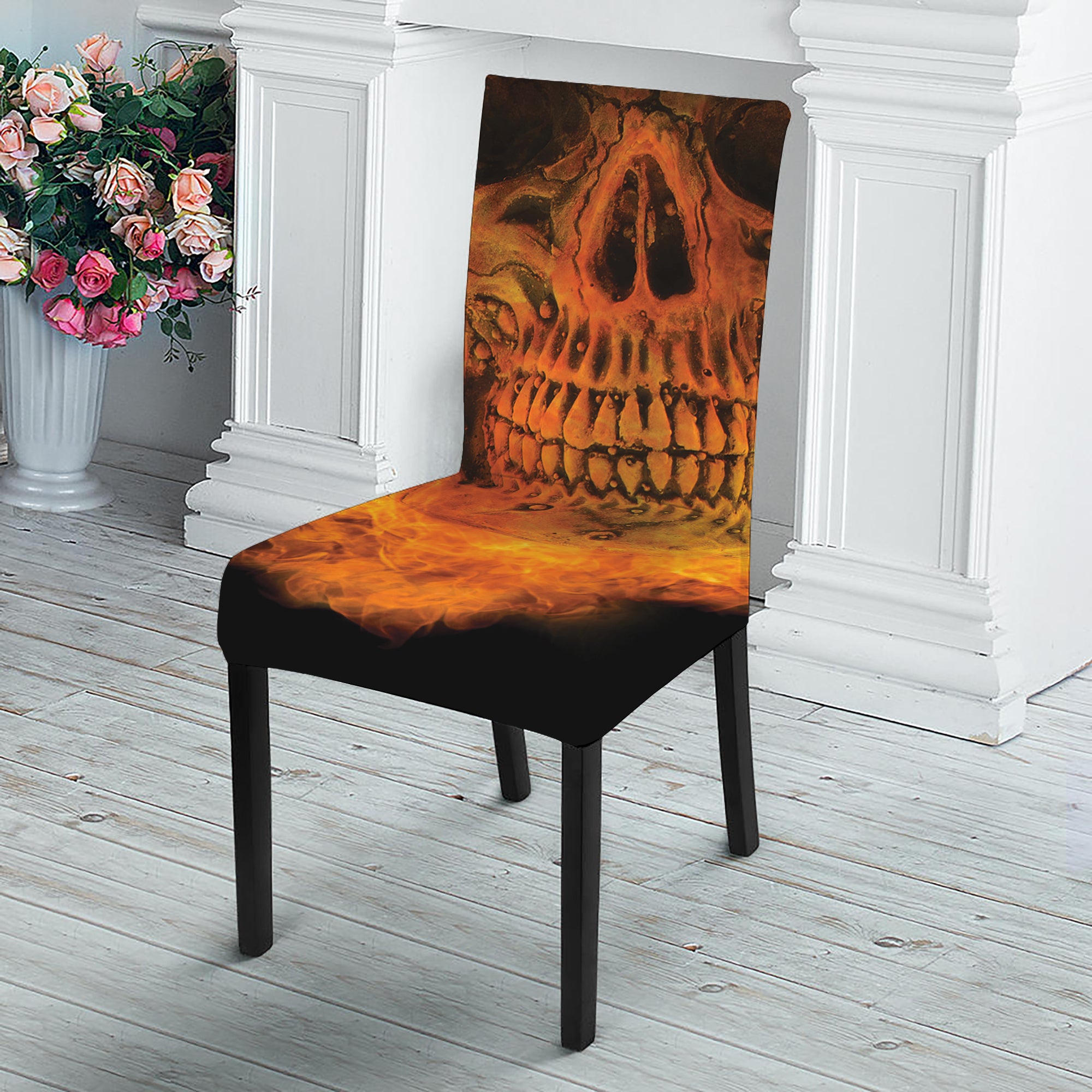 Fire Skull Print Dining Chair Slipcover