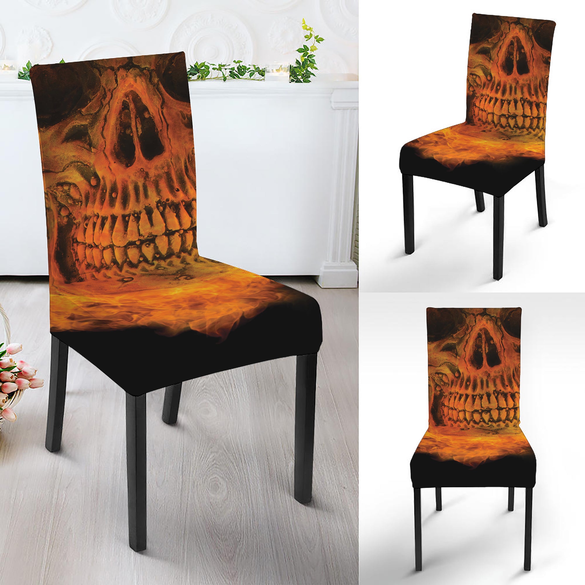 Fire Skull Print Dining Chair Slipcover