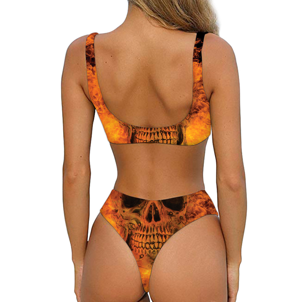 Fire Skull Print Front Bow Tie Bikini